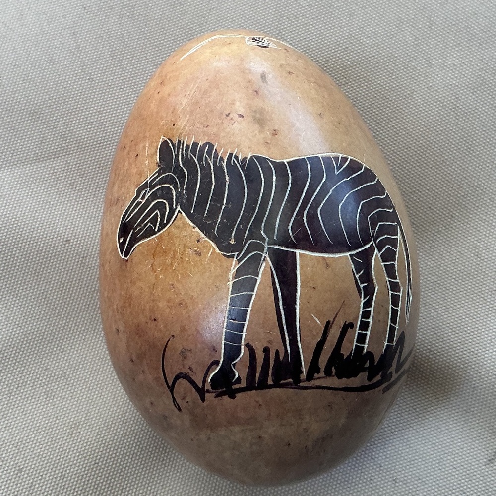 African Soapstone Egg, hand carved and painted